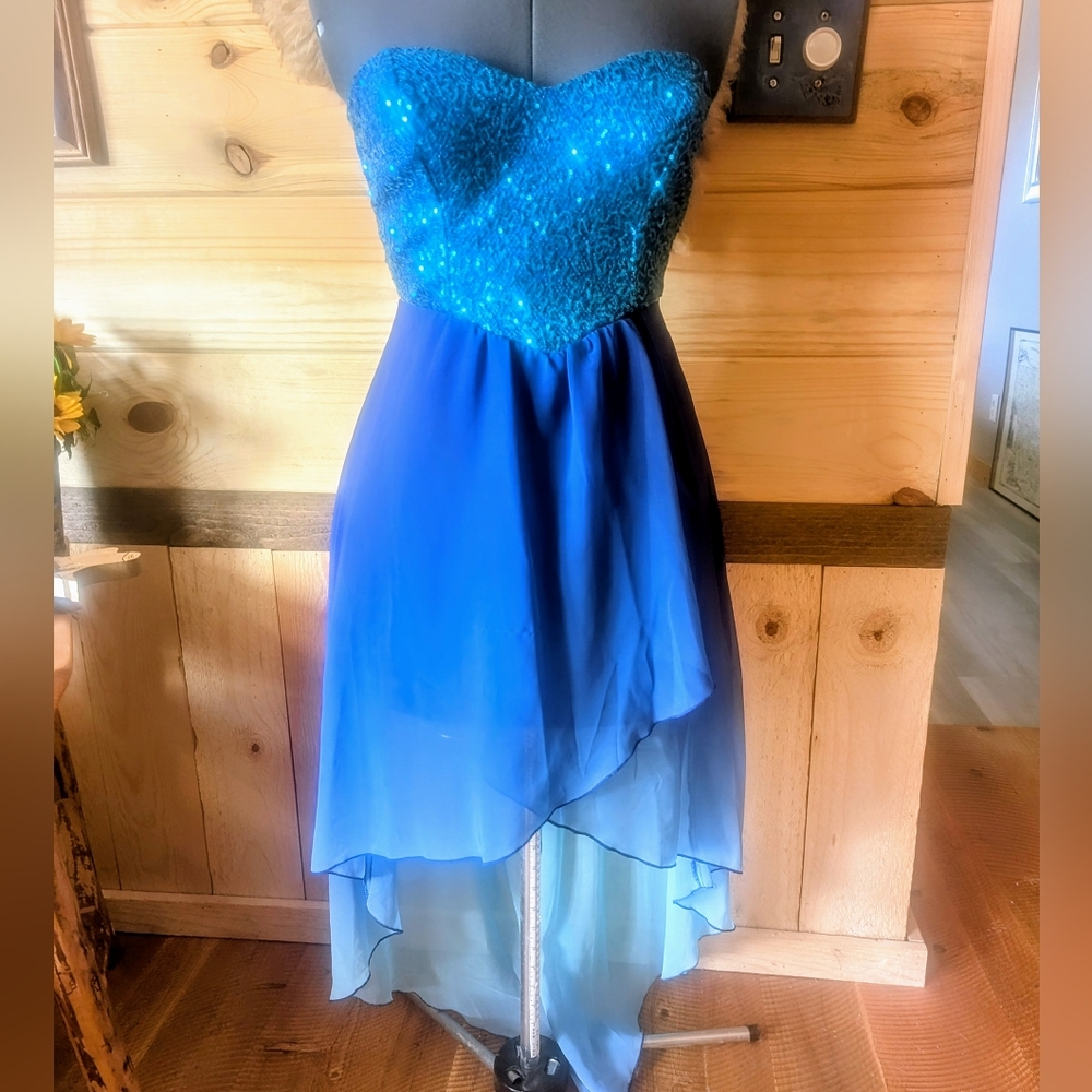 Gorgeous Ombre Blue Strapless High-Low Dress
